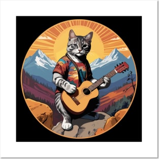 Cat Guitar Mountain Posters and Art